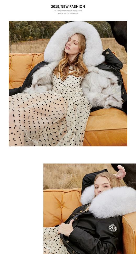 【授权商品】OZLANA经典雪狐狐狸毛派克大衣192072派克服2019冬款新款皮草外套女士加厚可拆卸大毛领鹅绒羽绒袖 中长款（下单请备注尺码XS~XL码 下单后20天内发货）JPY带授权招加盟代理 商品图9
