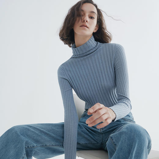 五色罗纹纯羊毛高领衫fj10619n