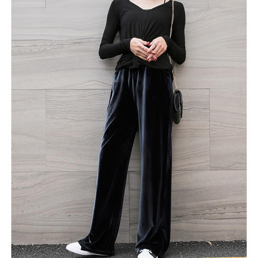 丁摩 进口金丝绒阔腿裤新款显瘦百搭女高腰垂感宽松直筒休闲裤19-163DB149240531 商品图9