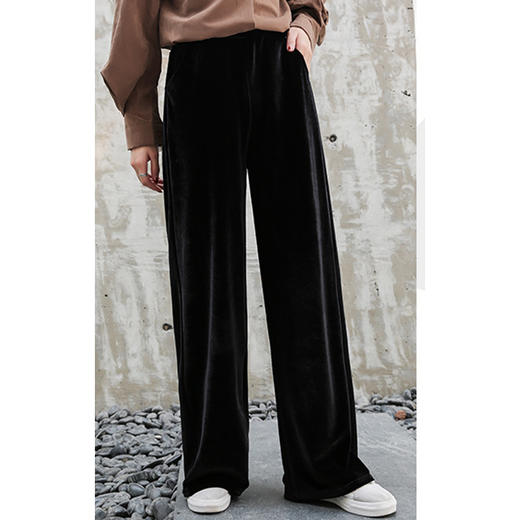 丁摩 进口金丝绒阔腿裤新款显瘦百搭女高腰垂感宽松直筒休闲裤19-163DB149240531 商品图6