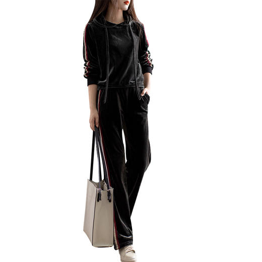 丁摩 进口金丝绒新款时髦摩登时尚运动风两件套休闲套装女19-162 商品图4