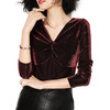 丁摩 新款轻奢复古风亮丝v领金丝绒打底衫女秋季内搭长袖上衣19-178DJ99240531 商品缩略图4