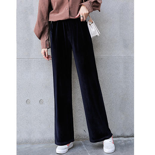 丁摩 进口金丝绒阔腿裤新款显瘦百搭女高腰垂感宽松直筒休闲裤19-163DB149240531 商品图2