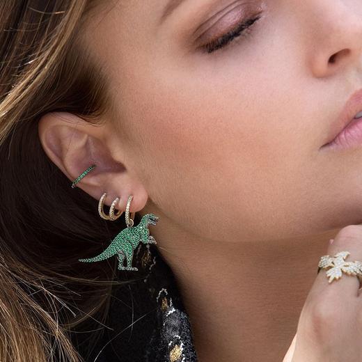 【香港直邮】APM MONACO 女士不对称金黄银镶薄荷绿晶钻恐龙耳环 AE10185XGYJPY带授权招加盟代理 商品图7