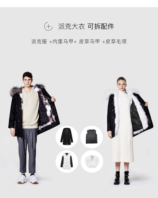 【授权商品】OZLANA绿色箭头狐狸毛派克大衣192093派克服2019冬款新款派皮草外套女士加厚保暖可拆卸大毛领鹅绒羽绒 中长款（下单请备注尺码XS~XL码 下单后20天内发货） 商品图12