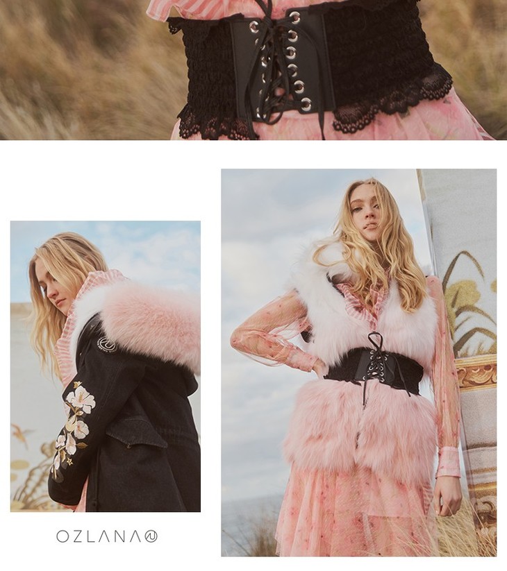 【授权商品】ozlana 2019年设计师款新款派克皮草大衣192069渐变粉