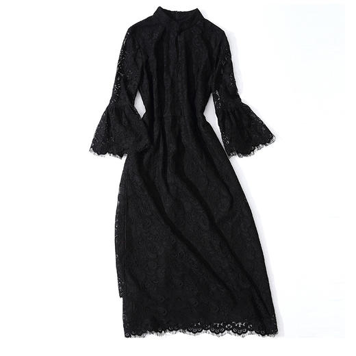 丁摩 新款粉色喇叭袖长裙真丝棉里衬复古宽松中长款蕾丝连衣裙19-170DB399240531 商品图5