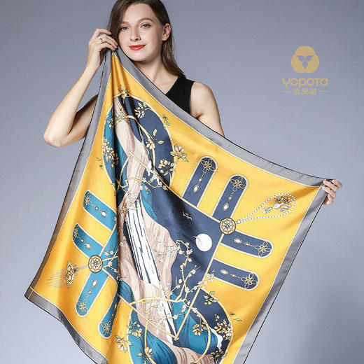 优品堂“风姿绰约”桑蚕丝喷绘斜纹90方巾真丝巾 商品图2