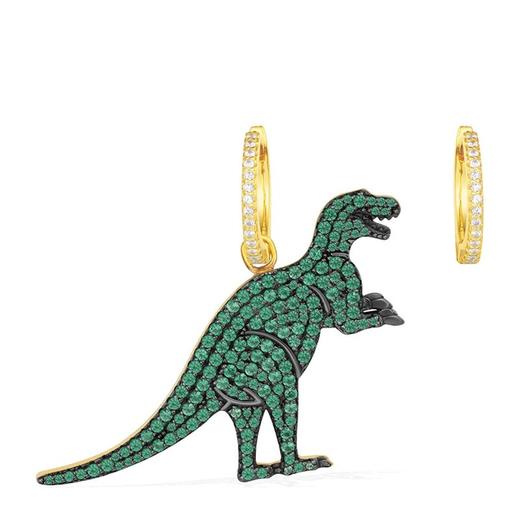 【香港直邮】APM MONACO 女士不对称金黄银镶薄荷绿晶钻恐龙耳环 AE10185XGYJPY带授权招加盟代理 商品图0