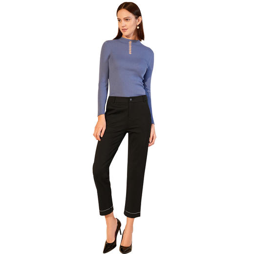 丁摩 冬装新款黑色保暖加绒进口亮钻休闲时尚女裤19-185DB199240531 商品图4