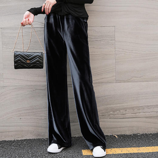 丁摩 进口金丝绒阔腿裤新款显瘦百搭女高腰垂感宽松直筒休闲裤19-163DB149240531 商品图8