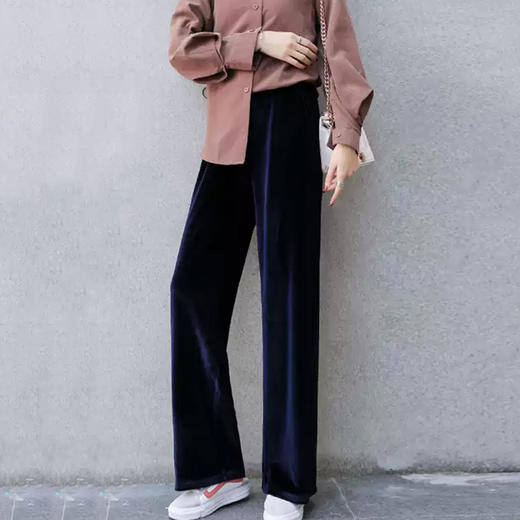 丁摩 进口金丝绒阔腿裤新款显瘦百搭女高腰垂感宽松直筒休闲裤19-163DB149240531 商品图1