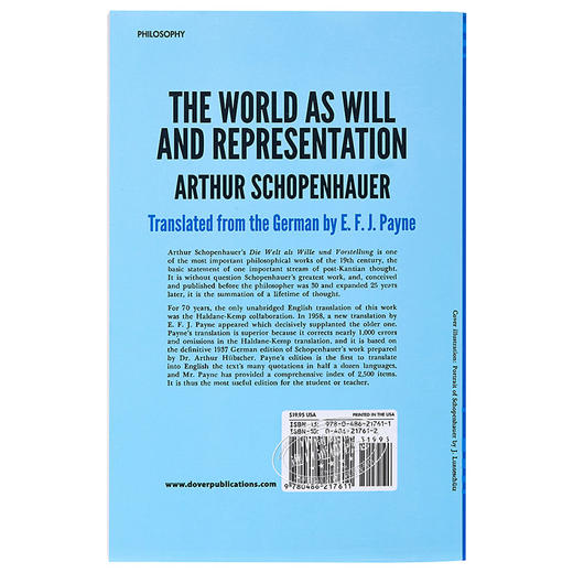 预售 【中商原版】叔本华：意志与代表的世界，卷1 英文原版 The World as Will and Representation, Vol. 1 哲学 商品图1