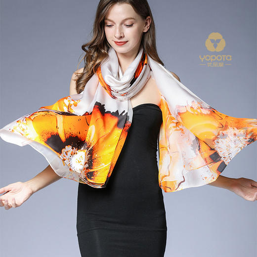 优品堂“迷梦含香”高档桑蚕丝双层披肩真丝巾围巾两用长巾 商品图1