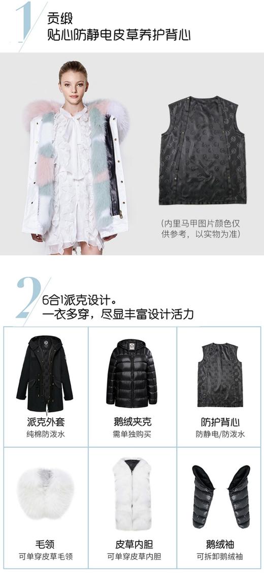 【授权商品】OZLANA绿色箭头狐狸毛派克大衣192093派克服2019冬款新款派皮草外套女士加厚保暖可拆卸大毛领鹅绒羽绒 中长款（下单请备注尺码XS~XL码 下单后20天内发货） 商品图7