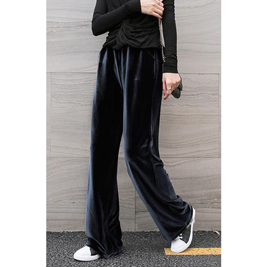 丁摩 进口金丝绒阔腿裤新款显瘦百搭女高腰垂感宽松直筒休闲裤19-163DB149240531 商品图11