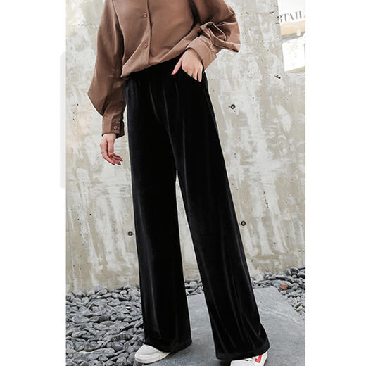 丁摩 进口金丝绒阔腿裤新款显瘦百搭女高腰垂感宽松直筒休闲裤19-163DB149240531 商品图7