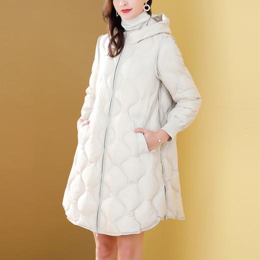 （VIP福利 性价比超高！售完下架！ 不退不换）开叉拉链波浪形绗缝廓形中长款羽绒服 商品图1