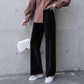 丁摩 进口金丝绒阔腿裤新款显瘦百搭女高腰垂感宽松直筒休闲裤19-163DB149240531