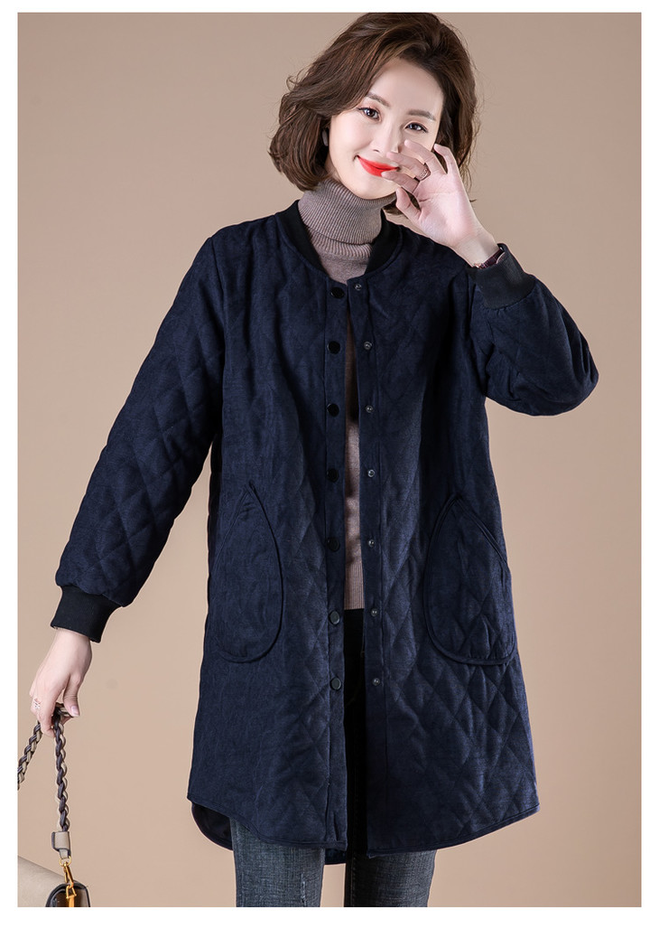 dle303a3198大码韩版立领夹棉外套女中长款宽松加厚