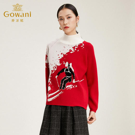 【山羊绒】乔万尼冬季山羊绒毛衫短款宽松毛衣时尚高领长袖针织衫女上衣EN4M806 商品图1