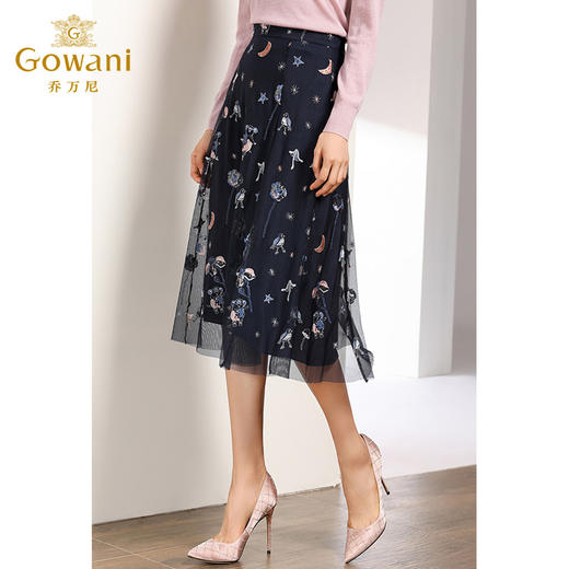乔万尼半身裙女秋冬时尚印花高腰显瘦气质网纱a字裙中长EN3D386 商品图1