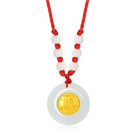 四福珠宝 金镶天然和田玉吊坠足金金箔平安扣吊坠挂坠JPY带授权招加盟代理