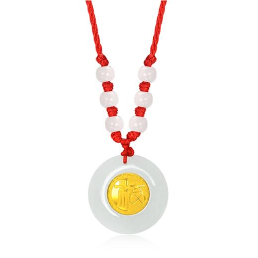 四福珠宝 金镶天然和田玉吊坠足金金箔平安扣吊坠挂坠JPY带授权招加盟代理 商品图0