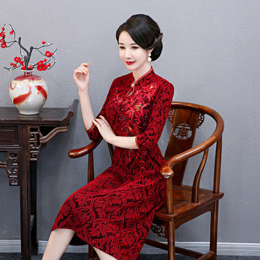 WXG-TLL99秋季高贵连衣裙中年女装洋气长袖裙子 商品图3