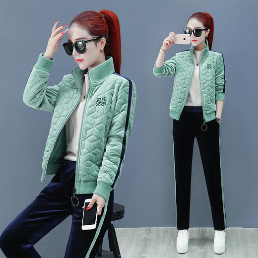 SPYG-YKL446039秋季新款加绒加厚休闲运动装两件套 商品图0