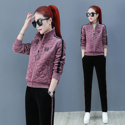 SPYG-YKL446039秋季新款加绒加厚休闲运动装两件套 商品图3