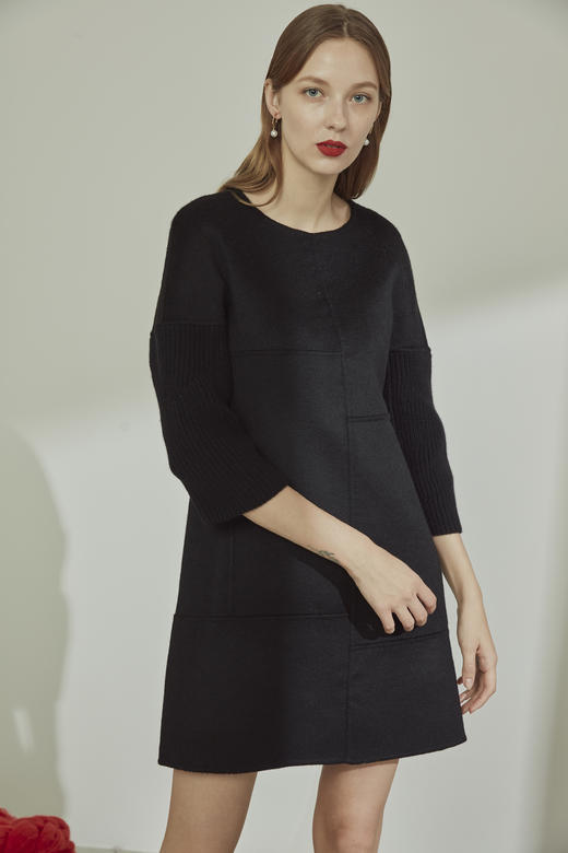  秋冬 针织拼接袖羊绒呢女裙 SJF17W301N 商品图2