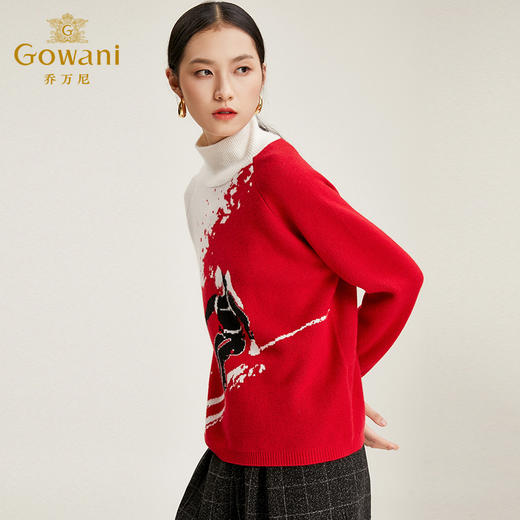 【山羊绒】乔万尼冬季山羊绒毛衫短款宽松毛衣时尚高领长袖针织衫女上衣EN4M806 商品图2