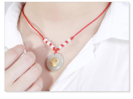 四福珠宝 金镶天然和田玉吊坠足金金箔平安扣吊坠挂坠JPY带授权招加盟代理 商品图11