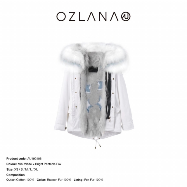 【授权商品】OZLANA绿星星狐狸毛派克大衣192106派克服2019冬款短款新款派克皮草外套女加厚可拆卸大毛领鹅绒袖 短款(下单请备注尺码XS~XL码 下单后20天内发货)JPY带授权招加盟代理