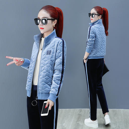 SPYG-YKL446039秋季新款加绒加厚休闲运动装两件套 商品图1