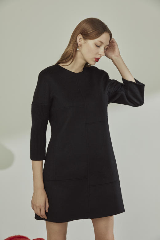  秋冬 针织拼接袖羊绒呢女裙 SJF17W301N 商品图0