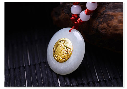 四福珠宝 金镶天然和田玉吊坠足金金箔平安扣吊坠挂坠JPY带授权招加盟代理 商品图9