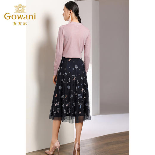 乔万尼半身裙女秋冬时尚印花高腰显瘦气质网纱a字裙中长EN3D386 商品图3