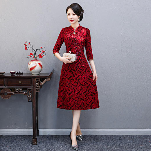 WXG-TLL99秋季高贵连衣裙中年女装洋气长袖裙子 商品图0