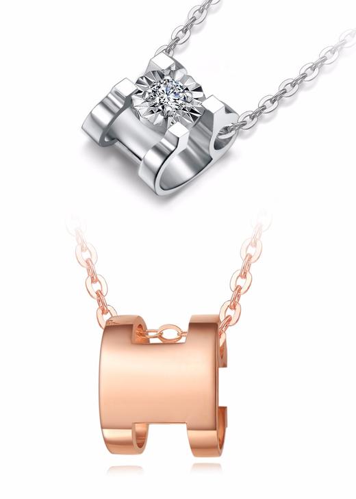 18K金钻石牛头套链-白金-含18K金链JPY带授权招加盟代理 商品图2