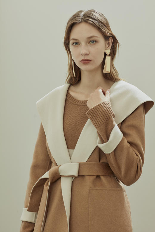  秋冬 女装连帽中长款羊绒呢大衣 SJF18W721N 商品图2