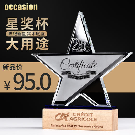奖杯定制水晶五角星授权牌定做创意优秀员工荣誉奖牌比赛纪念品 商品图4
