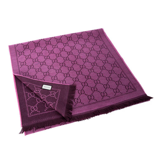 GUCCI/古驰围巾女士经典双G提花流苏边针织羊毛围巾133483 3G200 商品图3