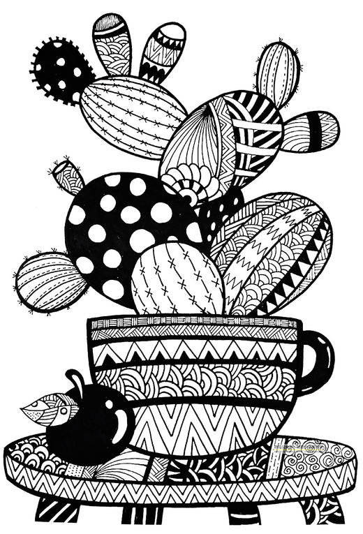 《线描画仙人掌》【自动发货：下单后，点击手机短信中收到的链接，即可获取文件下载的链接；如有任何问题，可添加客服微信hm33268获得帮助】
 商品图0