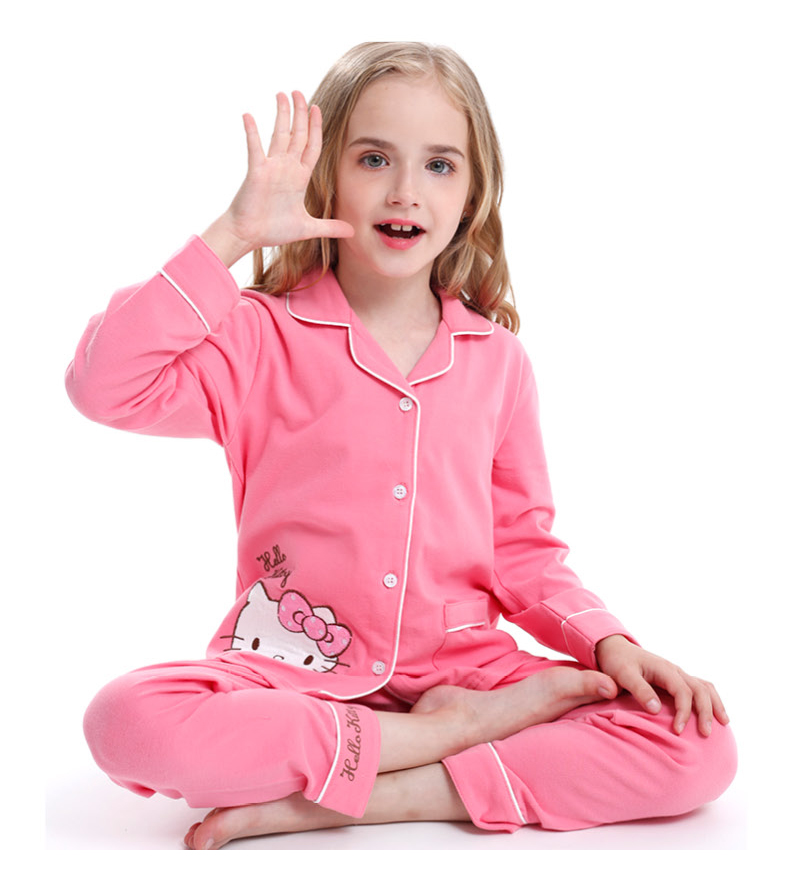 凯蒂猫儿童睡衣女童家居服纯棉套装春秋中大童公主宝宝小女孩睡裤