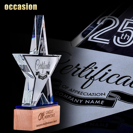 奖杯定制水晶五角星授权牌定做创意优秀员工荣誉奖牌比赛纪念品 商品图1