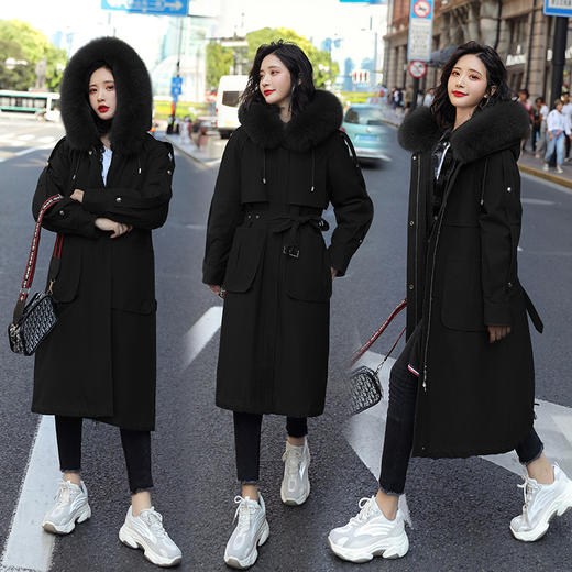 WZNH-WZ10909冬季潮流休闲连帽长袖加厚长款棉衣 商品图1