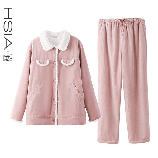 HSIA遐 加绒加厚保暖家居服套装复古灯芯绒可外穿长袖睡衣女秋冬 商品图1