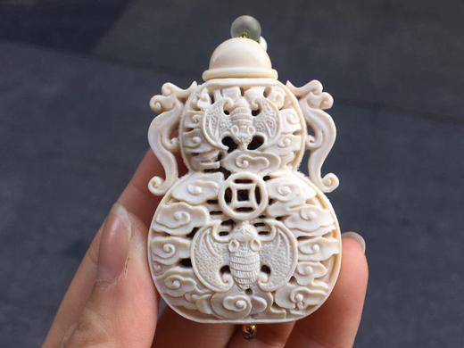猛犸象牙双福香囊大号牙质冰白细腻工艺极致镂空造型唯美精湛佩戴优雅